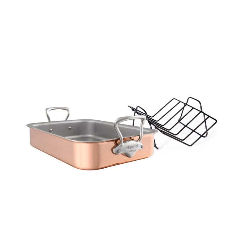 Mauviel M'150 S Copper Roasting Pan With Rack, Cast Stainless Steel Handles, 15.7 x 11.8In